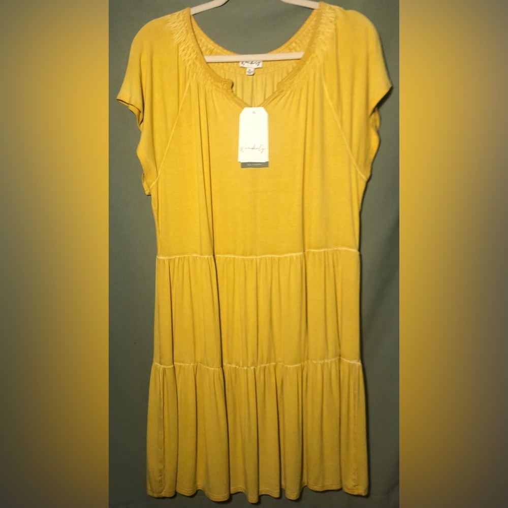 Wonderly Mustard Short Sleeved Tiered Casual Dress ~NWT~ SZ PL